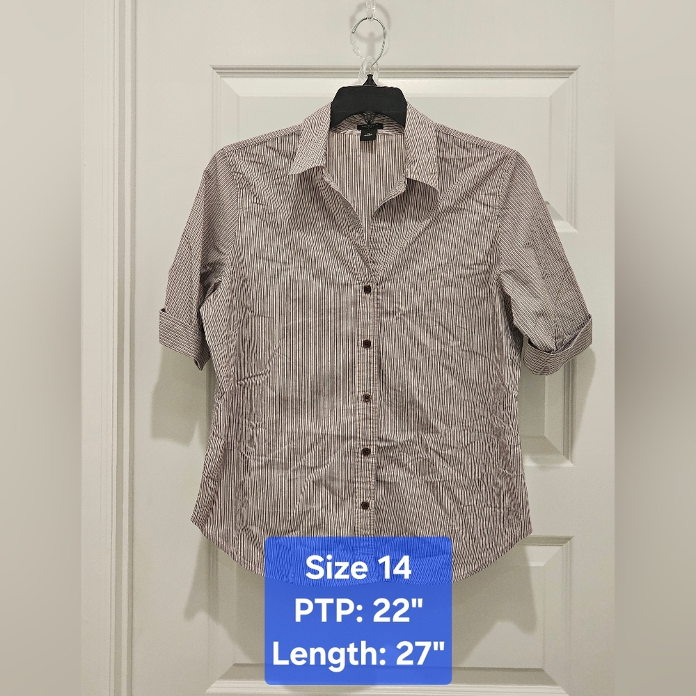 Ann Taylor Short Sleeve Striped Shirt, EUC, Size 14